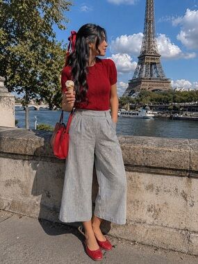 Max Studio Light Gray/black Wide-Leg Pants